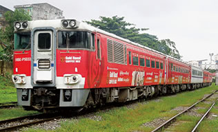 A used diesel-powered train that was exported from Japan in operation